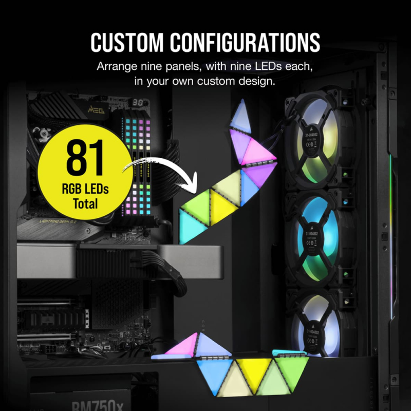 Corsair ICUE LC100 Case Accent Lighting Panels - Mini Triangle - 9x Tile Starter Kit (CL-9011114-WW) - Image 3
